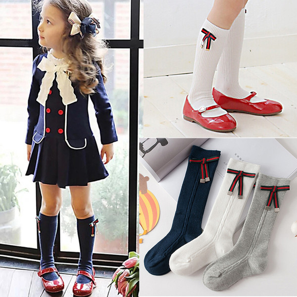 Fashion retro Wind double Syringes Cotton Girls tube socks white Autumn and Winter half of the Tube Socks 2-8 year old Girl knee socks