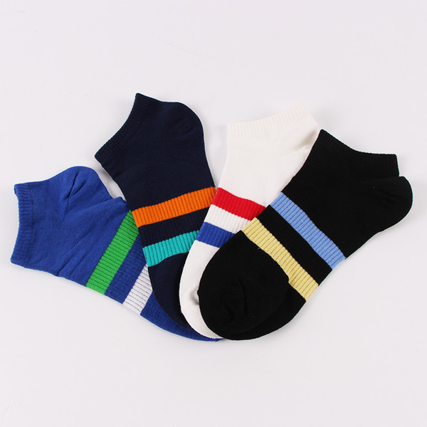 2017 new 4 double packs parallel bars stripes sport boat socks male summer cotton men socks men stealth short socks