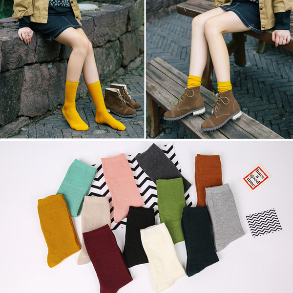 2017 Retro Women Lady Cotton Loose Socks Double Need for Autumn Winter In Tube Pure Color Pile Heap Socks