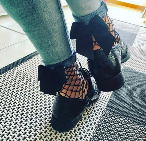 Italy Fashion 2017 Women Bowknot Fishnet Ankle High Socks Mesh Lace Fish Net Socks spring Summer lady Fishnet Nets Socks Mesh Bo