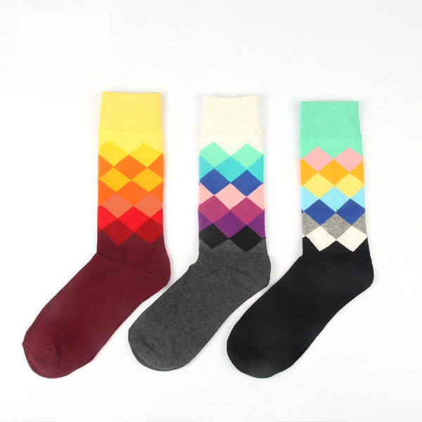 2017 Male Tide Brand Happy Socks Gradient Color summer Style Cotton wedding sock Men's Knee High Business Socks man sox