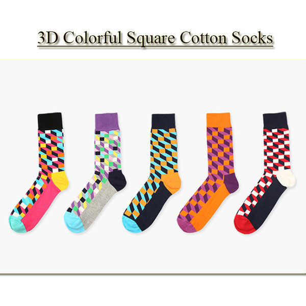 Hot ! New 2017 happy socks style 3D colorful Square cotton socks for men women Gentleman men's sock big size