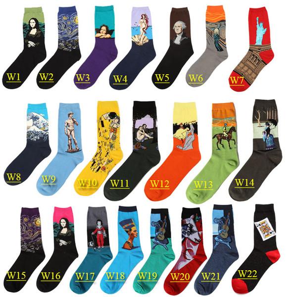 2017 men women art socks novelty famous harajuku oil painting crew all match sock girls man couple wedding gift sox