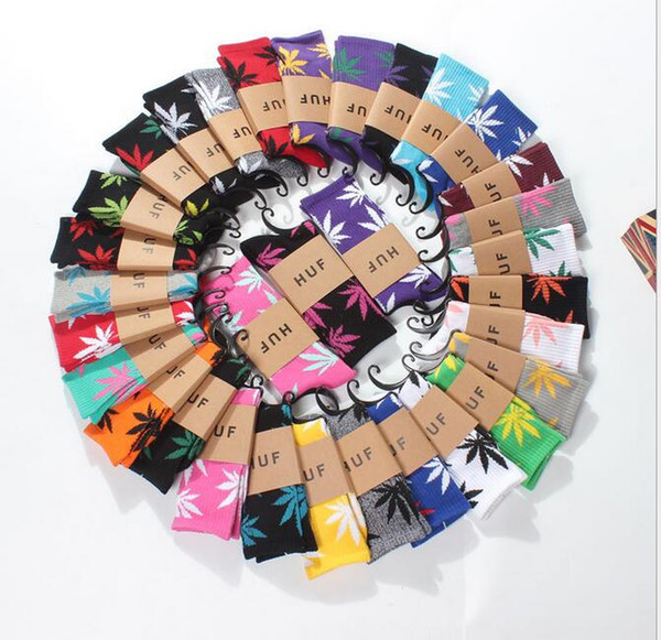 38 colors Hot High Crew Socks Skateboard hiphop socks Leaf Maple Leaves Stockings Cotton Unisex Plantlife yoga Socks