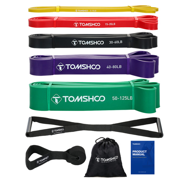 TOMSHOO 5 Packs Pull Up Assist Bands Set fitness power training strength Exercise Stretch Bands with Door Anchor and Handles