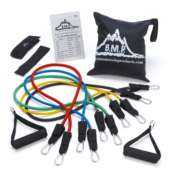 Black Mountain Products Resistance Band Set with Door Anchor, Ankle Strap, Exercise Chart, and Resistance Band Carrying Case