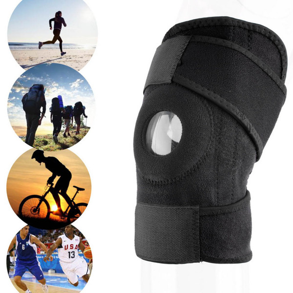 Wholesale- Men Women 1pc Adjustable Sports Training Elastic Knee Support Brace Patella Knee Pads Hole Kneepad Safety Guard Strap Protector