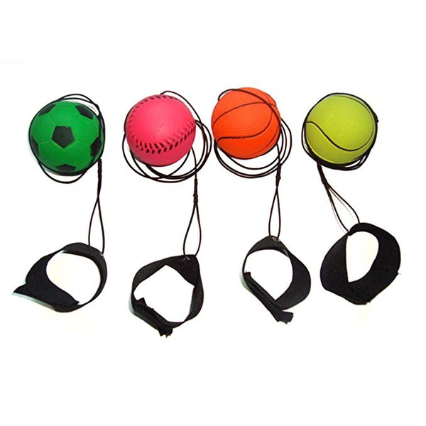 63mm Bouncy Fluorescent Return Rubber Ball with Wrist Band Ball Board Game Funny Elastic Ball Training Antistress Toy Outdoor Games