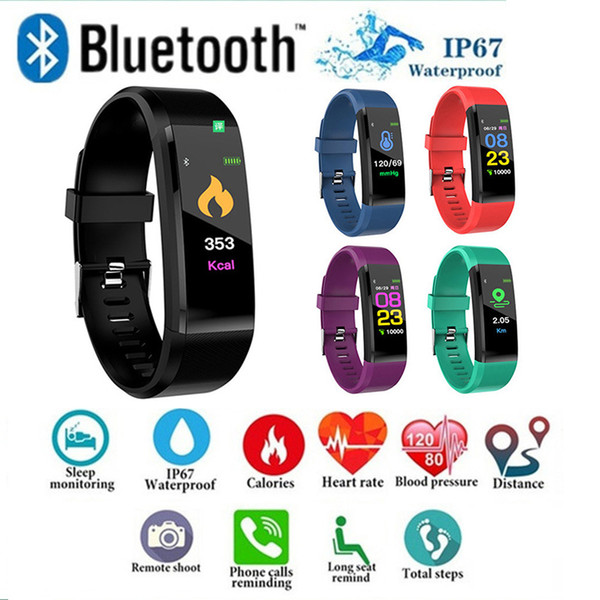 IN STOCK ID115 Plus Smart Bracelet Fitness Tracker Band Heart Rate Blood Pressure Monitor Smart Wristband For apple Color for iPhone Android