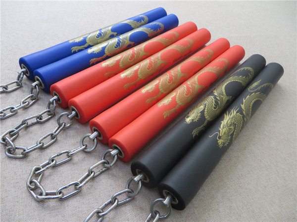 Hot Martial Arts Nunchaku Foam Dragon Pattern Black Martial Arts nunchucks stainless steel sticks kung fuTrainer For Beginners