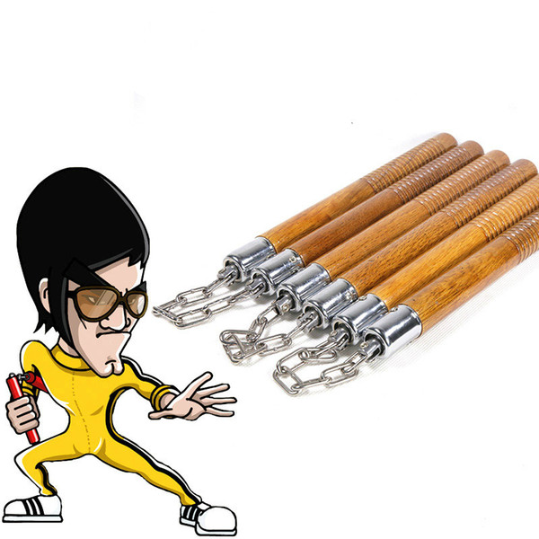 Bruce Lee Kung Fu Nunchaku Martial Arts Equipments Solid Wooden Nunchaku Metal Chain Fitness Exercise Supplies Self-defense Nunchucks