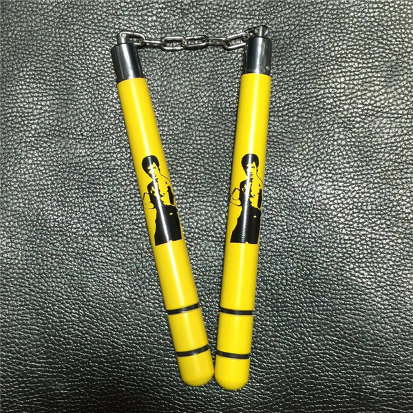 Solid Wood Non-Slip Nunchaku Training Performances Yellow Commemorative Bruce Lee Fitnessnunchaku Exerciseequipment Free Shipping