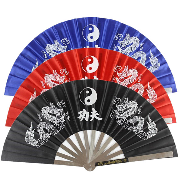 New Chinese Kung Fu Fan Wushu Dragon Stainless Steel Frame Tai Chi Martial Arts performance fans 3 Color Available