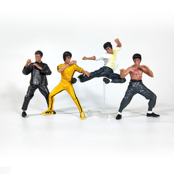 4-piece Set of Non-movable Bruce Lee Dolls Anniversary Yellow Clothes Moveable PVC Action Figure Model Toys