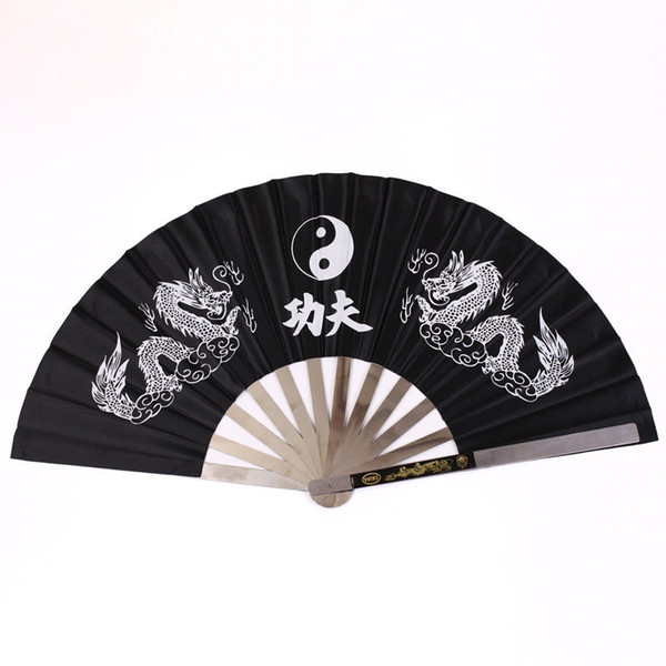 Chinese Kung Fu Tai Chi Fan Martial Arts Stainless Steel Folding Fan Dragon Phoenix Pattern Wushu for Dance Practice Performance