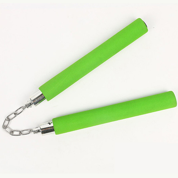 Martial Art Nunchuck Foam Metal Chain Sponge Metal Chain Sticks Safe Nunchaku Prop Training Costume Children Nunchakus Green