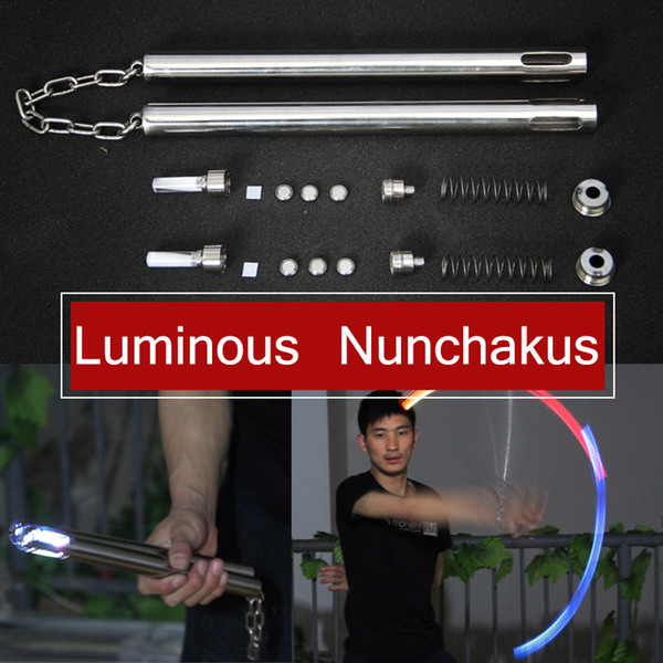 380g Stainless Steel Luminous Nunchakus Colorful Luminous Silvery Non-Slip Performance LED Nunchucks Martial Art Factory Directly