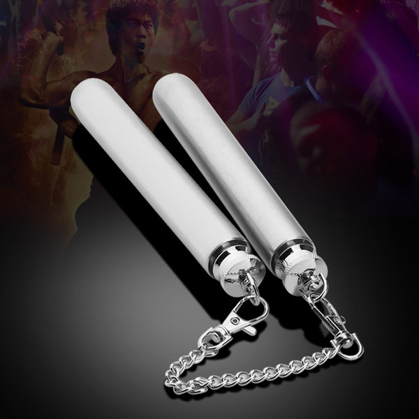 Silver Nunchakus Stainless Steel Bruce Lee Nunchaku Kung Fu Non-Slip Performance Nunchucks Fitness Martial Art Supplies Factory Price