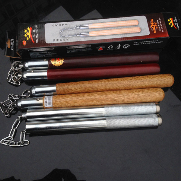 Stainless Steel Nunchakus Solid Wood Twisted Sticks Martial Arts Nunchaku Stainless Steel Performance Training 2 Sticks Bruce Lee Factory