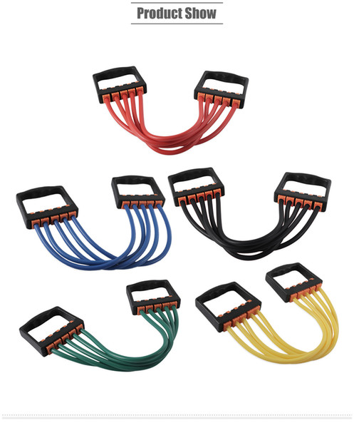 Portable Resistant Chest Expander Puller with 5 Tube Rubber Rope Gym Exercise Equipment 5 Colors