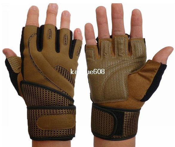 New leather Fitness gloves sports gym gloves half finger Non-slip long Wrist protection Mesh breathable