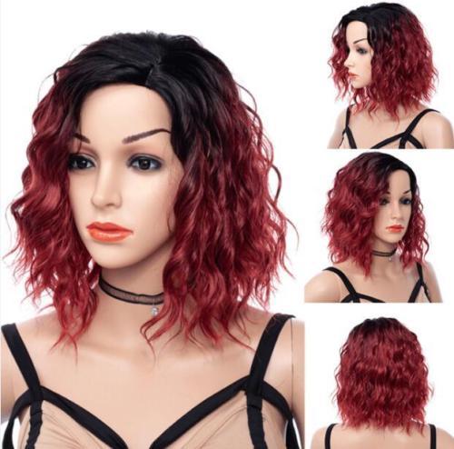 ePacket free shipping >Short Curly Black root Red Wigs for Women Halloween Wave Cosplay Halloween Wigs