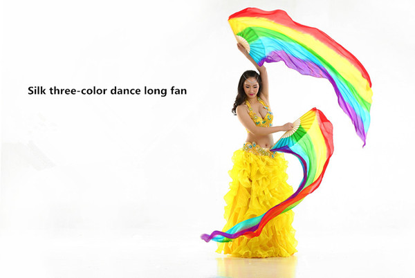 Belly dance silk three-color long silk fan elegant dance fan performance accessories props