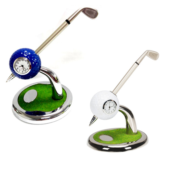 Golf Club Style Pen Holder/Ball Pen Stand with Clock,Desktop Golf Ball Clock holder with ballpoint pen gifts set