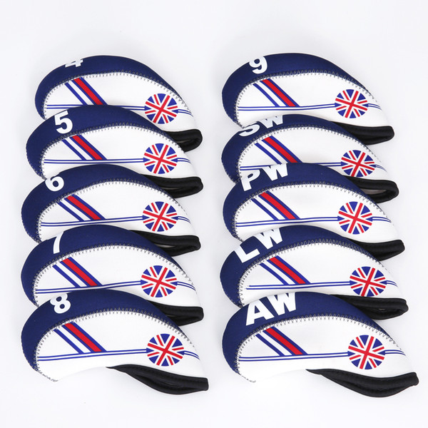 Golf Club Iron Head Cover Set 10pcs Neoprene White With Blue Britain Flag Headcovers One size Fit All Irons Outdoor Accessories