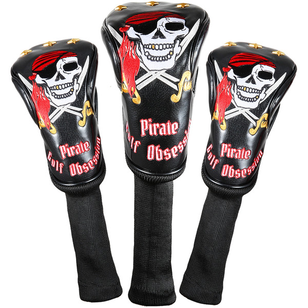 Siranlive Pirate #1 #3 #5 H Golf Wood Headcovers 4PC/Set 460CC Driver/Fairway Wood/Hybrid PU Leather Head Covers Set