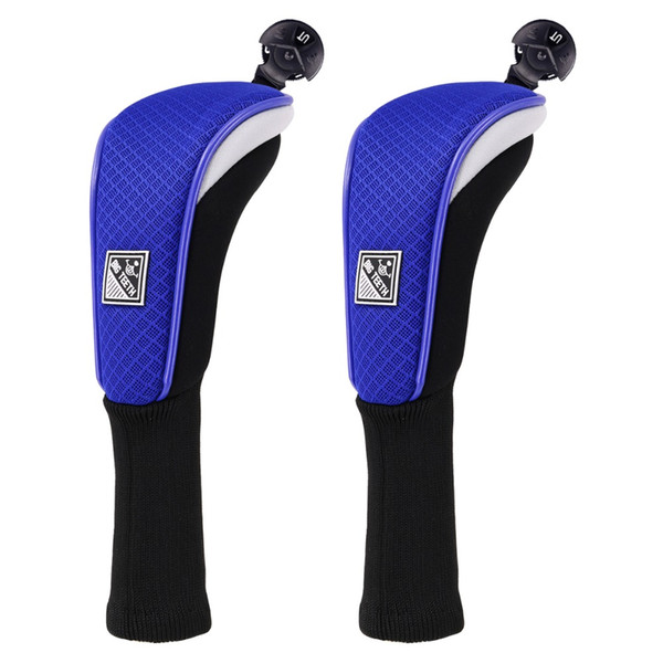 Big Teeth 2pcs/set Golf Hybrid Utility Rescue Headcover lightweight Mesh Longneck Knit Interchangeable Number Tag Blue/Black