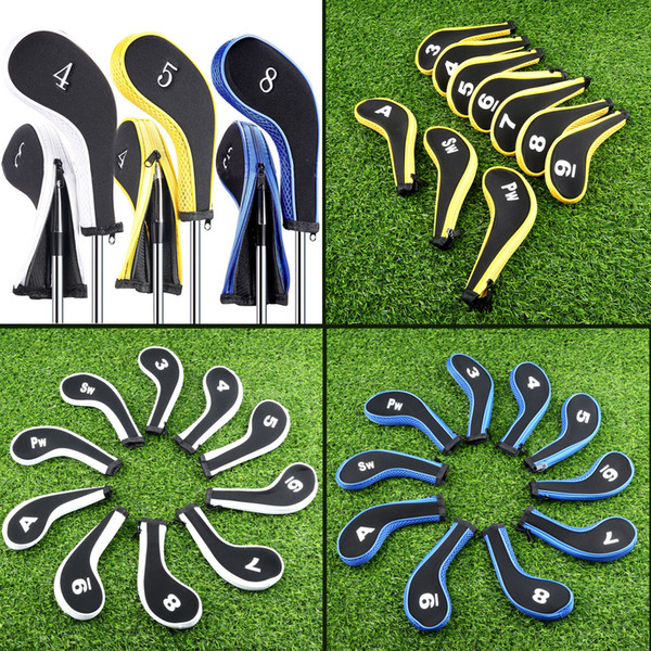 Golf Club Iron Head Covers 10Pcs Neoprene Golf Headcovers Club Iron Putter Protect Set Number Printed With Zipper Long Neck