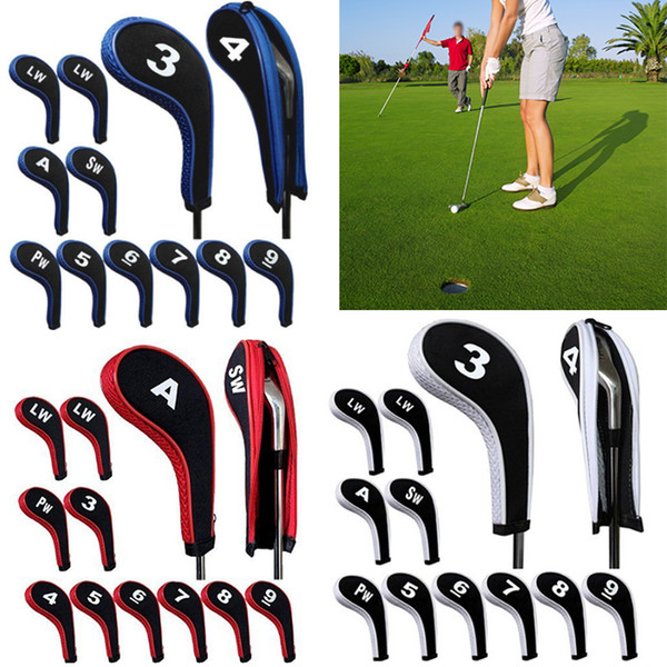 High Quality 12Pcs Rubber Neoprene Golf Head Cover Golf Club Iron Putter Protect Set Number Printed with Zipper Long Neck