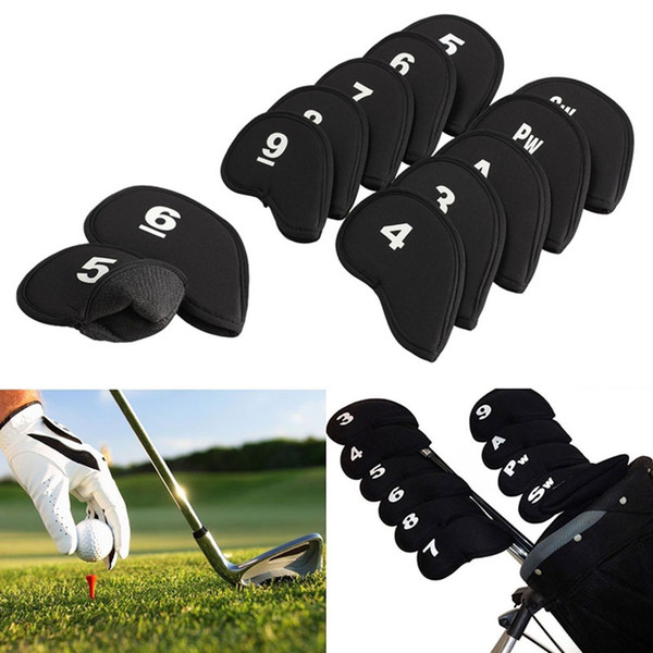 Hot Sale 10Pcs golf club head covers Iron Putter Protective Head Cover HeadCovers Set Neoprene Black Sports Golf Accessory