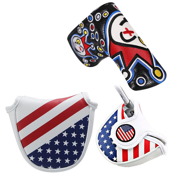 Golf semicircle or straight line putter headcover fine quality PU rod head set of American pattern Club push rod headgear