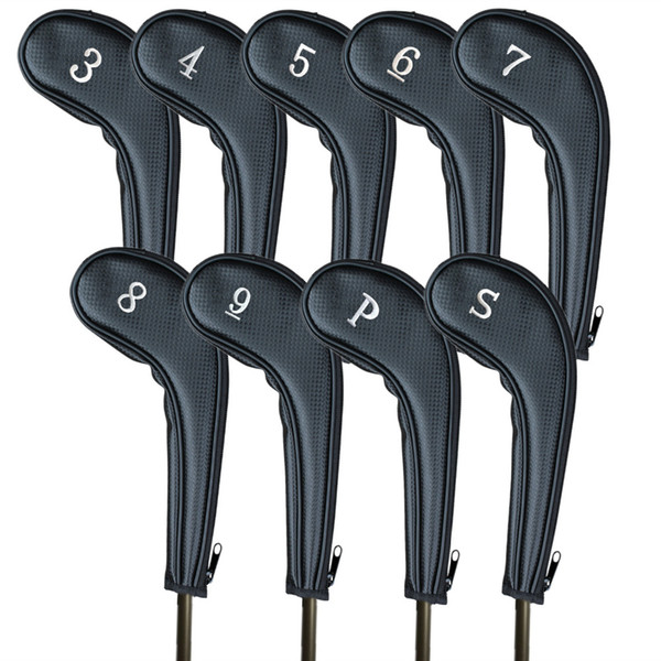 Golf Head Cover Putter Long Neck 9 Pcs/Set No.3-Sw Iron Club Headcovers for Left-handed Right-handed Durable Deluxe PU Leather