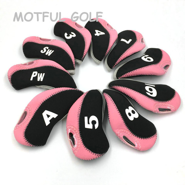 Neoprene Golf Iron Headcover irons set two tones Head Cover with window 10pcs/pack Pink color numbers printed covers