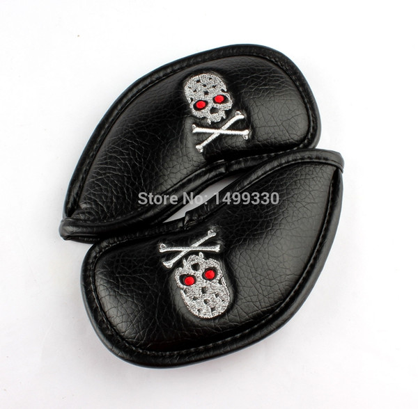 Free Shipping wholesale 10PCS New Thick PU Artificial Leather Black Skeleton Golf Iron Head Covers