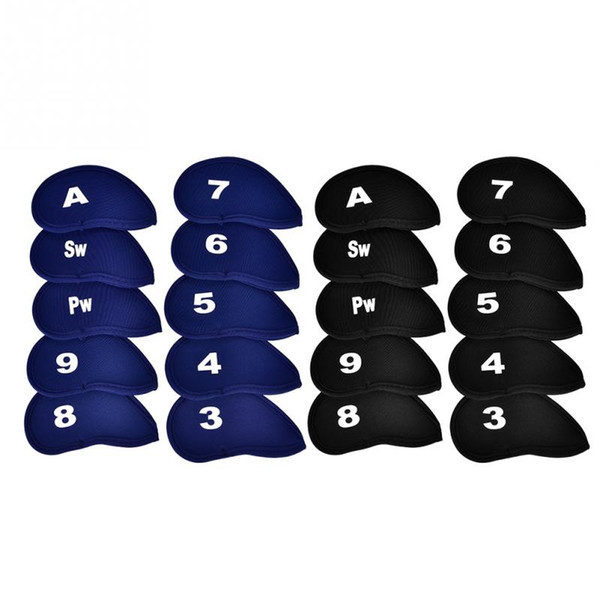 10Pcs Golf Iron Head Covers Iron Putter Protective Black Blue Neoprene Golf Club Head Protector Accessories