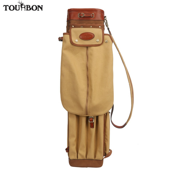 Tourbon Vintage Golf Club Bag Carrier Pencil Style Canvas & Leather Golf Gun Bags W/Pockets Clubs Interlayer Cover 90CM