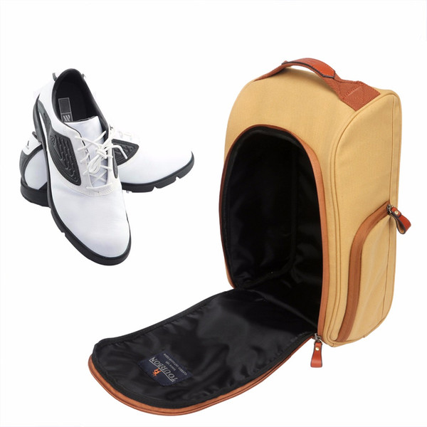 Tourbon Vintage Canvas Golf Shoes Bag Zipped Sports Bag Shoe Case Brown Color