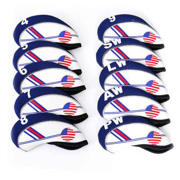Golf Club Cover Portable American Flag Pattern Club Iron Cover Neoprene Material Golf Cap Head
