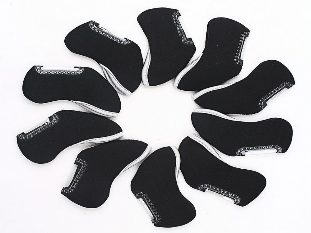 10 pcs Golf Iron Head Nylon Cover Case / Machine Washable Golf Head Covers--Black