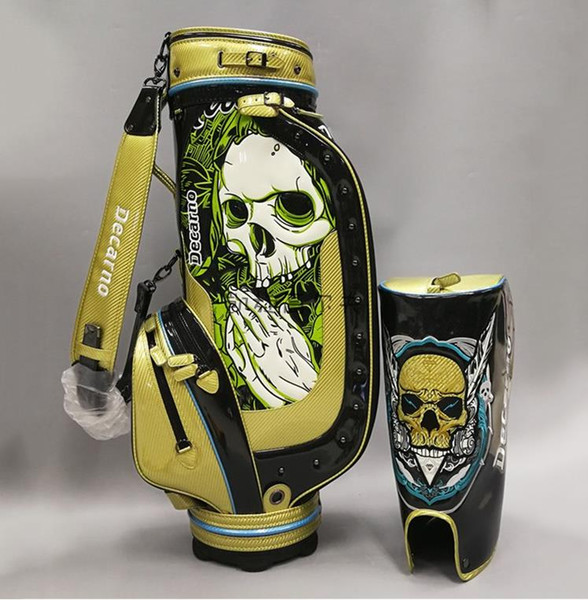 The newest light men golf bag skull head limit sale golf ball bag free shipping stand pu club bag