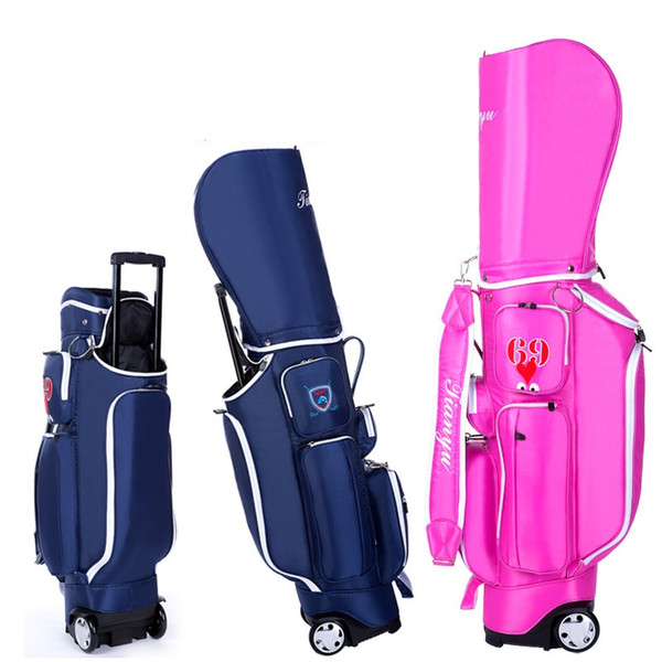 2019 Retractable Standard Ball Golf Bag With Wheel Big Capacity Travelling Aviation Bag With Cover Hard Nylon D0638