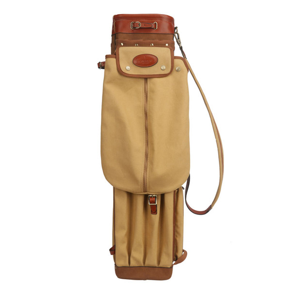 TOURBON Canvas Leather Pencil Style Golf Club Carrier Bag Golf Travel Cover Storage Golfer Gift