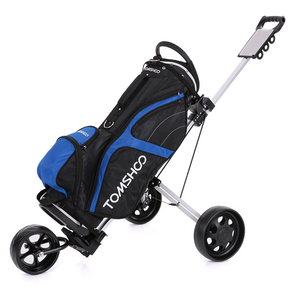 TOMSHOO Golf Cart Foldable 3 Wheels Push Cart Aluminum Pull Trolley with Footbrake System