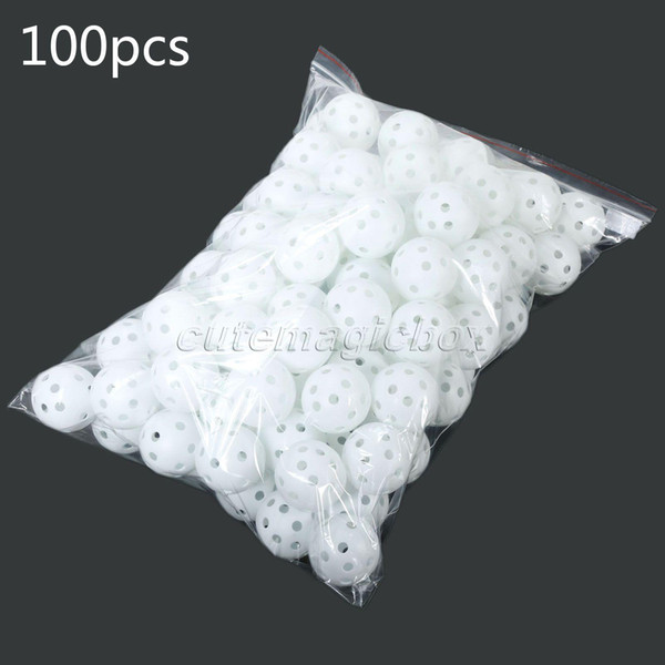 Wholesale- White 100Pcs/Pack Plastic Whiffle Airflow Hollow Golf Balls Practice Golf Balls Training Sports Golf Accessories Aids Tool Clubs