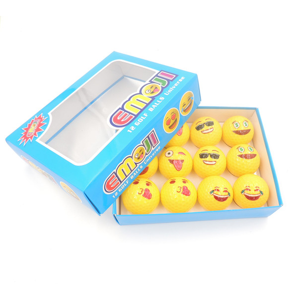 Wholesale- 12Pcs/1 Box golf ball Emoji Faces Novelty Fun Golf Balls lovely face pattern golf ball with Gift box