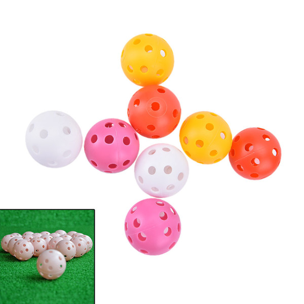 Wholesale- 20Pcs Diameter 41mm Random colors Plastic Golf Balls Whiffle Airflow Hollow Golf Practice Training Sports Balls
